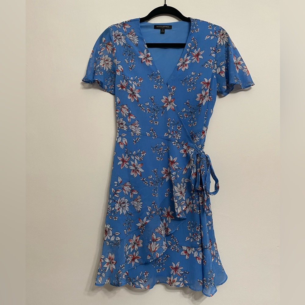 Banana Republic blue floral wrap dress